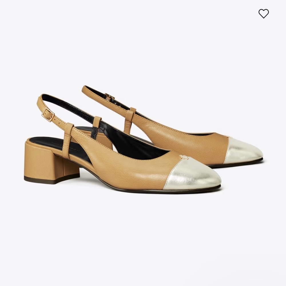 Tory Burch, CAP-TOE SLINGBACK PUMP, Ginger Shortbread / Spark Gold, US 9, NWOT